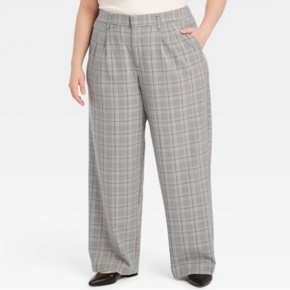 a new day Women’s High Rise Straight Gray Plaid Trouser